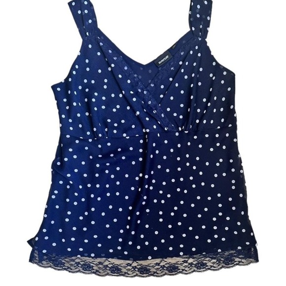 Navy Polkadot Cami Size 18-20 Layered camisole w/ beautiful delicate lace Detail - Picture 1 of 7